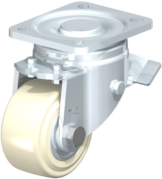 Blickle LH-GSPO 80K-ST Stahlblech-Lenkrolle, Schwerlast-Ausführung, mit Anschraubplatte & Feststeller, Gusspolyamid, Weiß, 286773