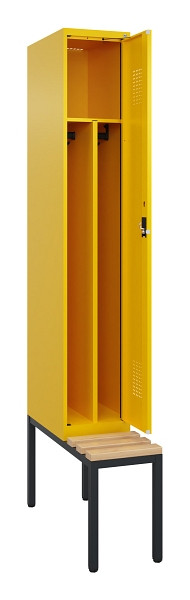 C+P Spind Evolo PLUS, 1 Abteile, 2120x300x815mm, 1023/1023, Haken 4, Zylinderschloss, Sitzfläche Buche-Hartholz, Sitzbank, 0490507-10F S10050