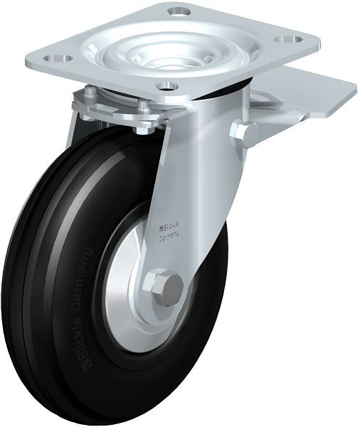 Blickle L-VWPP 125G-ST-FA Stahlblech-Lenkrolle, mittelschwere Ausführung, mit Anschraubplatte & Feststeller, Weichgummi, Schwarz, 749559