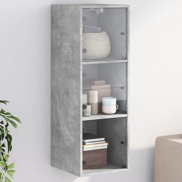 vidaXL Wandschrank mit Glastüren Betongrau 35x37x100 cm, 836486