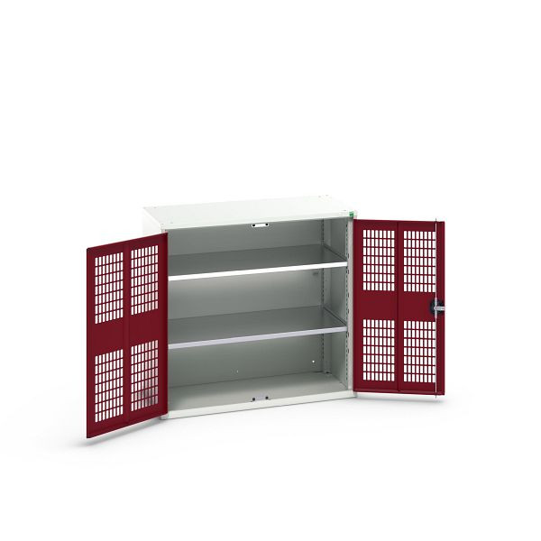 bott verso Flügeltürschrank mit Belüftung, mit 2 Fachböden, BxTxH: 1050 x 550 x 1000 mm, Lichtgrau / Purpurrot, 16926762.24