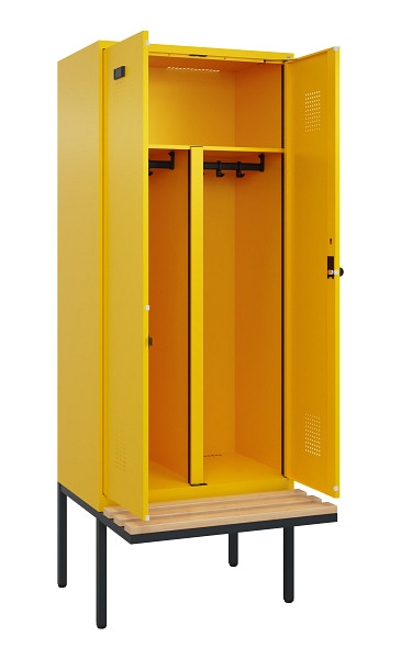 C+P PSA Doppel-Spind Evolo PLUS, Bank, 2 Abteile, 2120x800x815mm, 1023/1023, Drehriegel, Sitzfläche Holz, 0490427-22P S10022