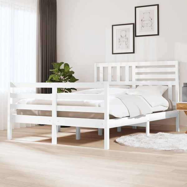 vidaXL Massivholzbett Weiß 140x190 cm, 3101069, 8720286960561