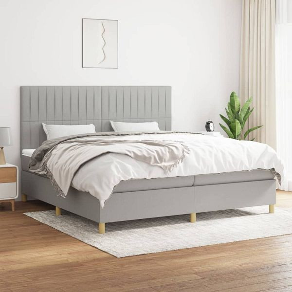 vidaXL Boxspringbett mit Matratze Hellgrau 200x200 cm Stoff, 3142521
