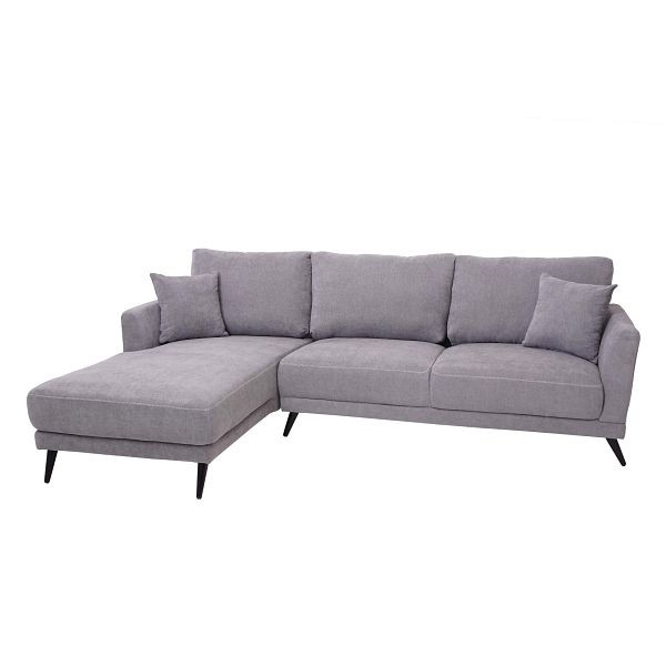 Mendler Sofa HWC-G43, Couch Ecksofa L-Form 3-Sitzer, Liegefläche Nosagfederung Taschenfederkern, links, grau, 71596+71597