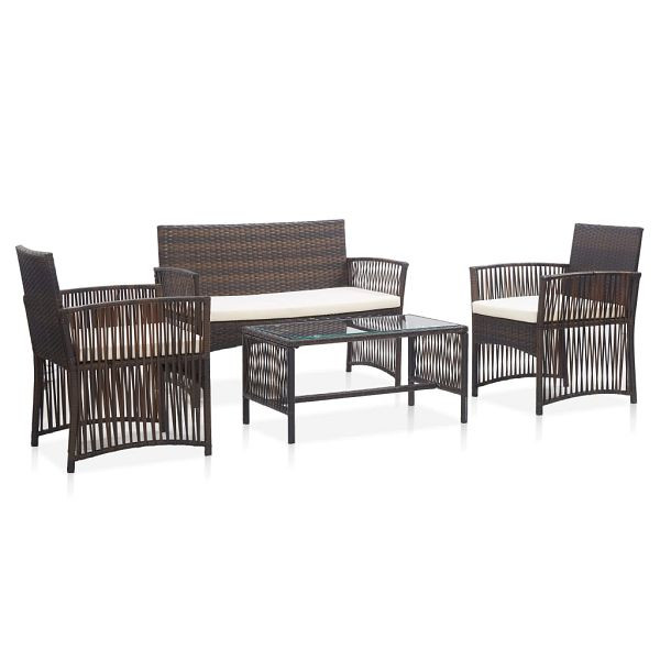 vidaXL 4-tlg. Garten-Lounge-Set mit Auflage Poly Rattan Braun, 46435