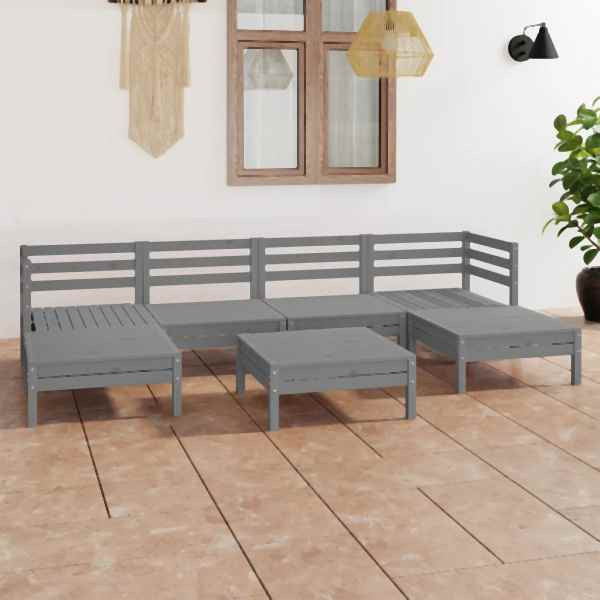 vidaXL 7-tlg. Garten-Lounge-Set Grau Massivholz Kiefer, 3083341