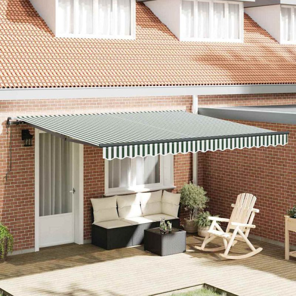 vidaXL Einziehbare Markise Grün und Weiß 400 × 350 cm Stoff, 3330845
