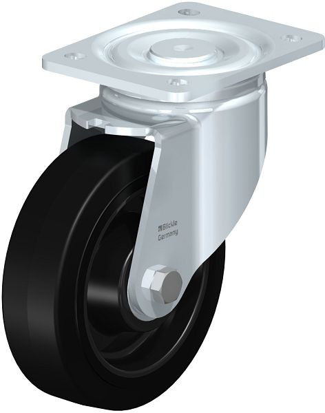 Blickle LH-POEV 160K Stahlblech-Lenkrolle, Schwerlast-Ausführung, mit Anschraubplatte, Elastik-Vollgummi, Schwarz, 43448