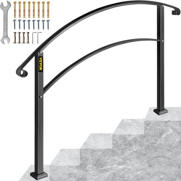 VEVOR Eingangsgeländer Treppengeländer Handlauf Schmiedeeisen 5 Stufen Treppe, 5FTHWTYFSBLACK001V0