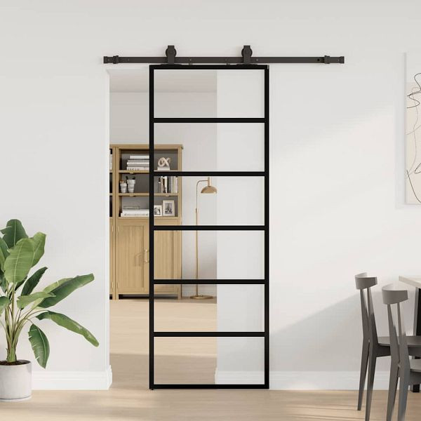 vidaXL Schiebetür mit Beschlag Schwarz 76x205 cm ESG-Glas, 3375903