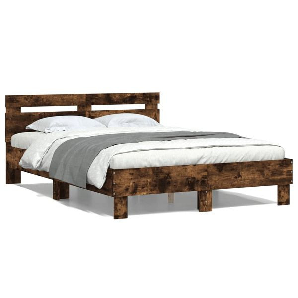 vidaXL Bettgestell mit Kopfteil Räuchereiche 120x200 cm Holzwerkstoff, 3207431