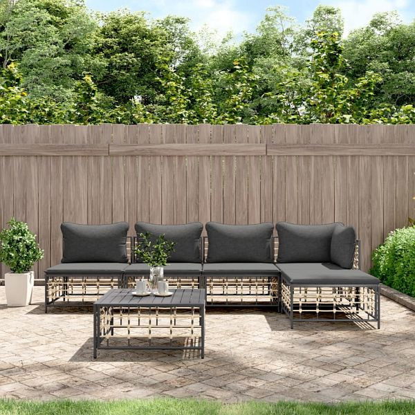 vidaXL 6-tlg. Garten-Lounge-Set mit Kissen Anthrazit Poly Rattan, 3186737