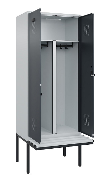 C+P PSA Doppel-Spind Evolo PLUS, Bank, 2 Abteile, 2120x800x815mm, 7035/7016, Drehriegel, Material Sitzfläche Kunststoff, 0490427-22P S10066