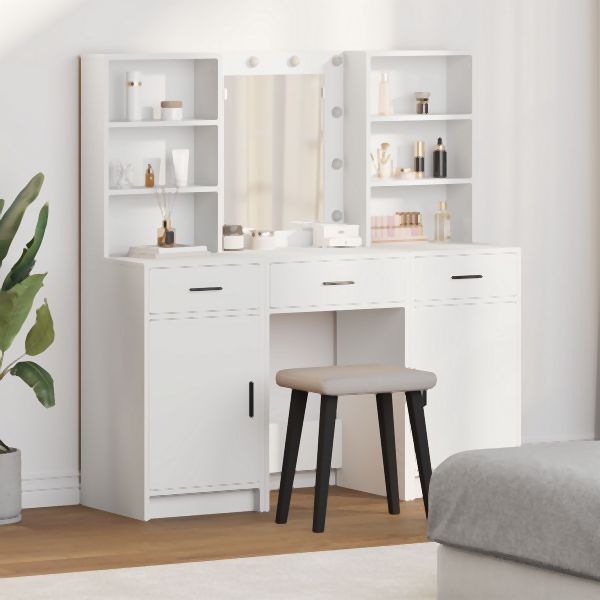 vidaXL 3-teiliges Schminktisch-Set aus weißem Spanholz, 3334290