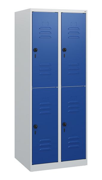 C+P Doppelstöckiger Spind Classic PLUS, 2 Abteile, 1530x600x500mm, 7035/5010, Drehriegel, 0803005-20 S10003