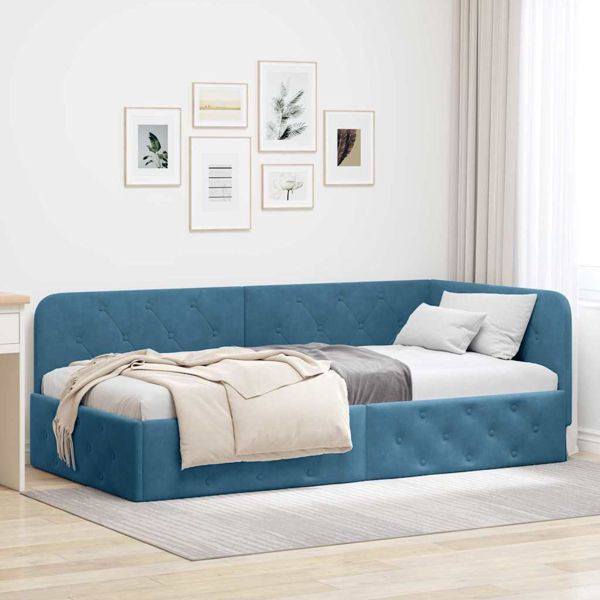 vidaXL Eckbettgestell mit Kopfteil Blau 90 x 200 cm Samt, 42016532