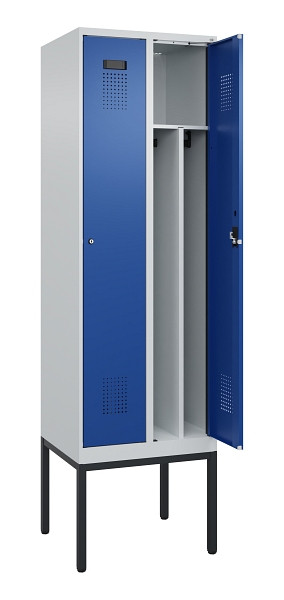 C+P Spind Evolo PLUS, Gestell, 2 Abteile, 2120x600x500mm, 7035/5010, Verschluss Zylinderschloss, 0490307-20F S10033
