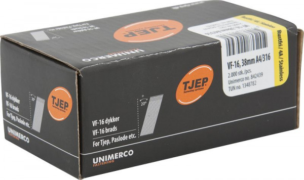 TJEP VF16 38mm Brads, rostfrei A4 Box 2.000 Stück, Brads und Stifte, 842439