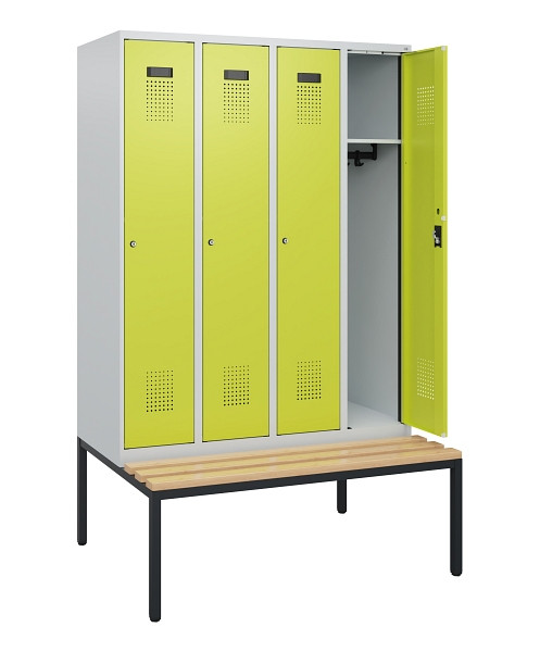 C+P Spind Evolo PLUS, 4 Abteile, 1950x1200x815mm, 7035/0024, Zylinderschloss, Sitzfläche Buche-Hartholz, Sitzbank, 0490505-40 S10042