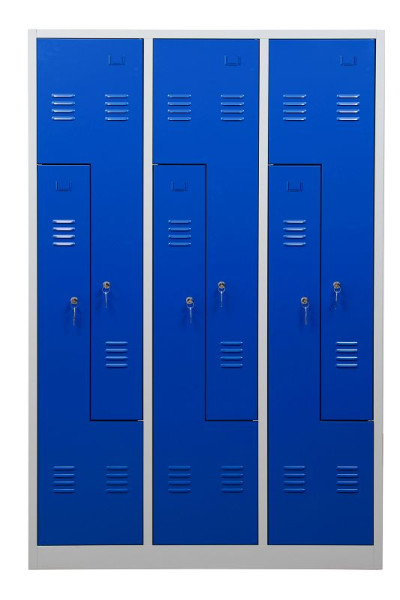 Gürkan Garderobenschrank, 50 x 120 x 180 cm, Lichtgrau, Enzianblau, EU Zylinderschloss, Z Form Türen, WRZ/6.18120, 106584