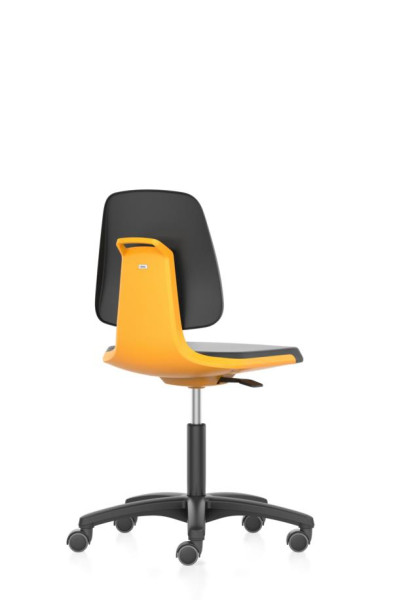 bimos Arbeitsstuhl Labsit mit Rollen, Sitzhöhe 450-650 mm, Kunstleder, Sitzschale orange, 9123-MG01-3279