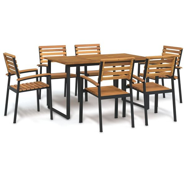vidaXL 7-teilig Garten-Essgruppe Massivholz Akazie und Metall, 3155399