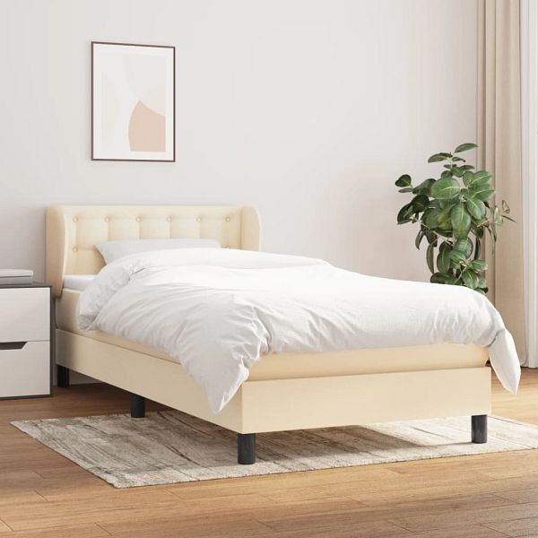 vidaXL Boxspringbett mit Matratze Creme 90x200 cm Stoff, 3126538