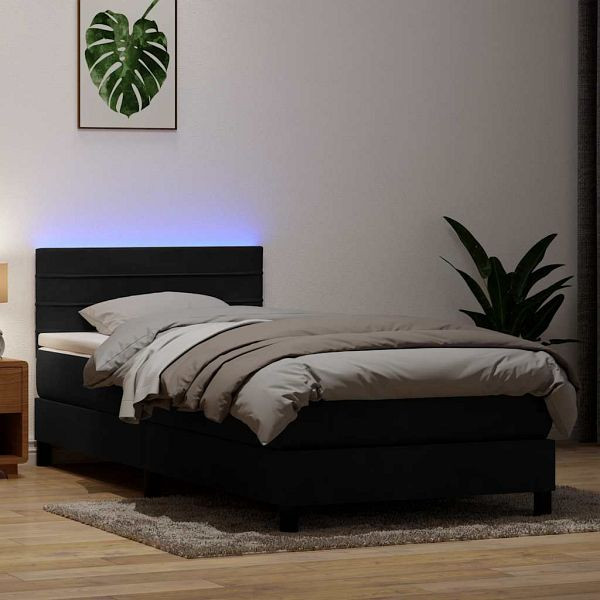 vidaXL Boxspringbett mit Matratze Schwarz 80x220 cm Samt, 3317003