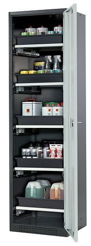asecos Chemikalienschrank Systema-T CS-55RG, Korpus anthrazit, Flügeltüren grau, 5 Tablarauszüge, 208999