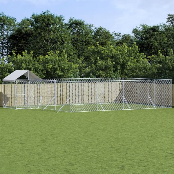 vidaXL Outdoor-Hundezwinger mit Dach Silbern 10x6x2,5 m Stahl Verzinkt, 3190472