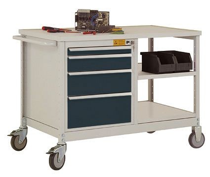 Manuflex ESD-Mobile Werkbank Modell 2 mit Schubfächer und Einlegeböden, BxTxH 1135 x 590 x 805 mm, Anthrazit, LW1001.7016