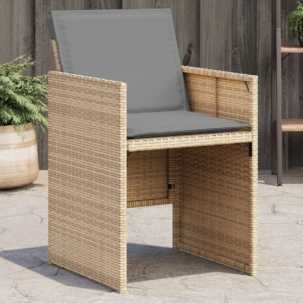 vidaXL Gartenstühle mit Kissen 4 Stück Beigemischung Poly Rattan, 364938