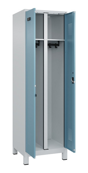 C+P Schwarz-Weiß-Spind Evolo PLUS, mit Füßen, 2 Abteile, 1950x600x500mm, 7035/0, Frontfarbe 2406015 RDS Architekturblau, Zylinderschloss, 049012-20 S10036