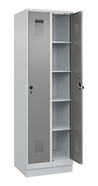C+P Wäsche-Spind Evolo PLUS, mit Sockel, 2 Abteile, 1950x600x500mm, 7035/0004, Verschluss Drehriegel, Ablageböden 8, 049020-20B S10014