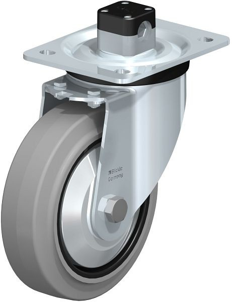 Blickle L-POEV 160XKA-CS11-SG-FA Stahlblech-Lenkrolle, mittelschwere Ausführung, mit Anschraubplatte & Zentralfeststeller, Elastik-Vollgummi, Grau, 850681