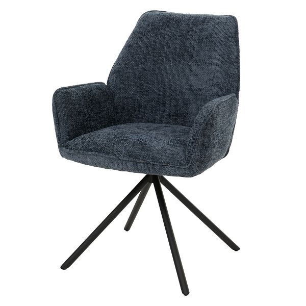 Mendler Esszimmerstuhl HWC-G67, Küchenstuhl Stuhl mit Armlehne, drehbar Auto-Position, Chenille Öko-Tex FSC®, dunkelblau, 122258