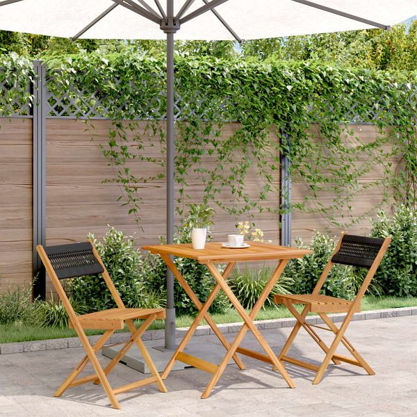 vidaXL 3-teilig Bistro-Set Schwarz Polypropylen und Massivholz, 3281865