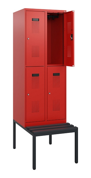 C+P Doppelstöckiger Spind Evolo PLUS, Bank, 4 Fächer, 1950x600x815mm, 3020/3020, Zylinderschloss, Sitzfläche Kunststoff, Sitzbank, 0493505-20 S10160