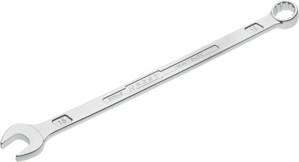 Hazet Ring-Maulschlüssel, extra lang, schlanke Bauform, Außen-Doppel-Sechskant-Tractionsprofil, 15 mm, 600LG-15