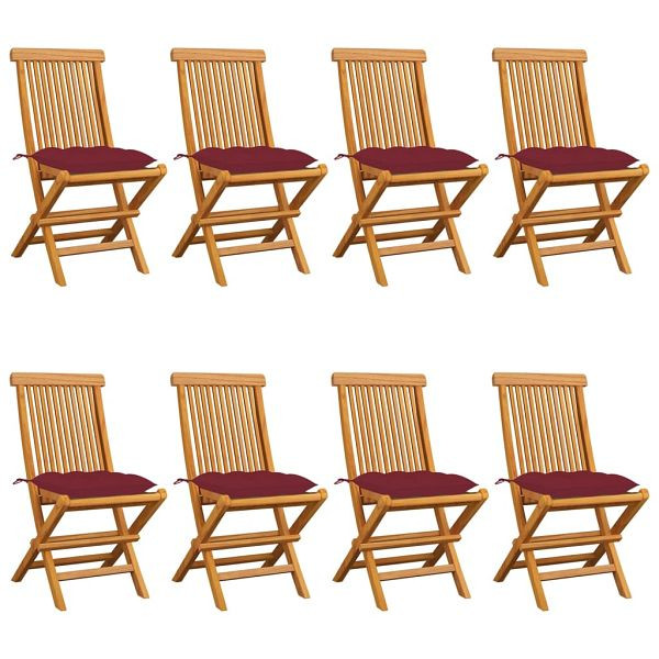 vidaXL Gartenstühle mit Weinroten Kissen 8 Stück Massivholz Teak, 3072941
