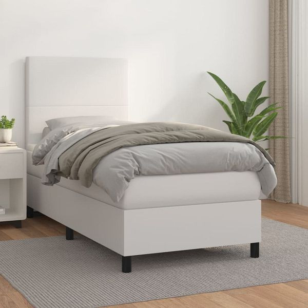 vidaXL Boxspringbett mit Matratze Weiß 80x200 cm Kunstleder, 3142690