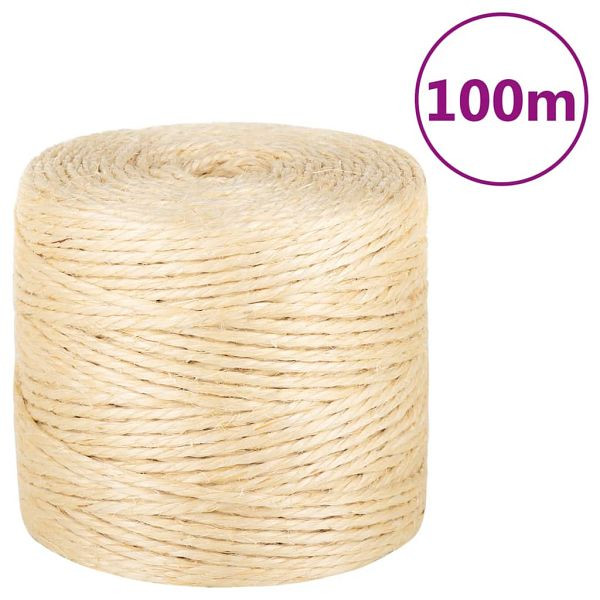 vidaXL Seil 100% Sisal 4 mm 100 m, hohe Reißfestigkeit, 155009