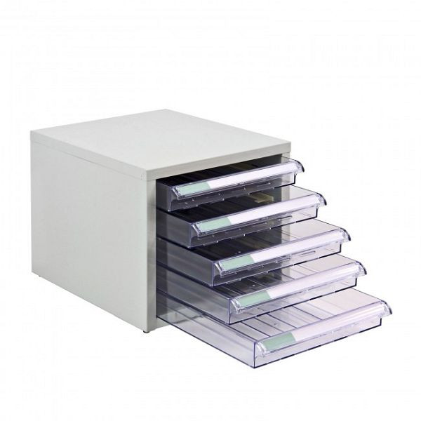 ADB Schubladenbox SC5, Außenmaße des Metallkorpus (B x T x H): 28 x 35 x 26 cm, Farbe: Lichtgrau, pulverbeschichtet (RAL 7035), 40607