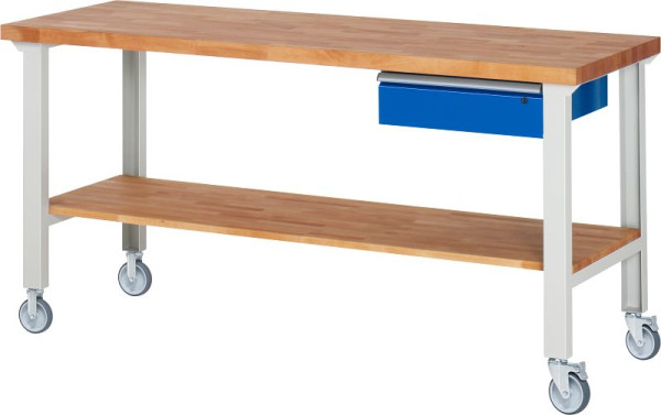 RAU Fahrbare Werkbank 7001A7, 2000x700x1000mm, je 2 Bockrollen und Lenkrollen, 05-7001A7-207B4S22.11
