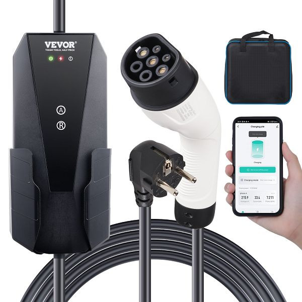 VEVOR Tragbares EV-Ladegerät 3,68 kW Ladegerät für Elektrofahrzeuge EV-Ladekabel Typ 2 (IEC62196) CEE 7/7 Stecker, OGBXCDQDXZSDDCSO4V2