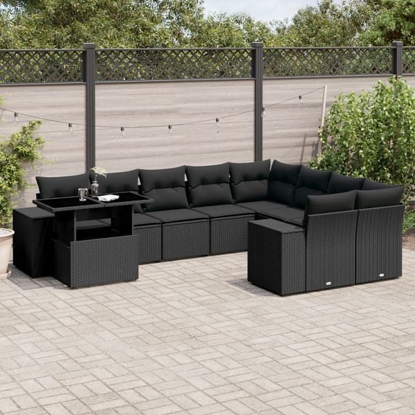 vidaXL 10-teilig Garten-Sofagarnitur mit Kissen Schwarz Poly Rattan, 3269395
