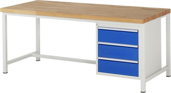 RAU Werkbank Serie 8000 - Gestell-Bauweise (Schweißgestell), Unterbau-Container (3x Schublade), 2000x840x900 mm, 03-8157A1-209B4S.11