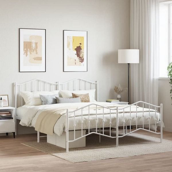 vidaXL Bettgestell mit Kopf- und Fußteil Metall Weiß 183x213 cm, 373861