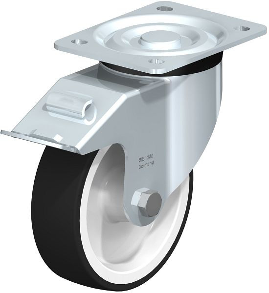 Blickle L-POTH 150G-FI Stahlblech-Lenkrolle, mittelschwere Ausführung, mit Anschraubplatte & Feststeller, Thermoplastisches Polyurethan, Grau, 79483